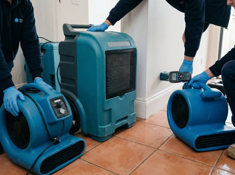Water extraction and structural drying equipment running in an Australian apartment